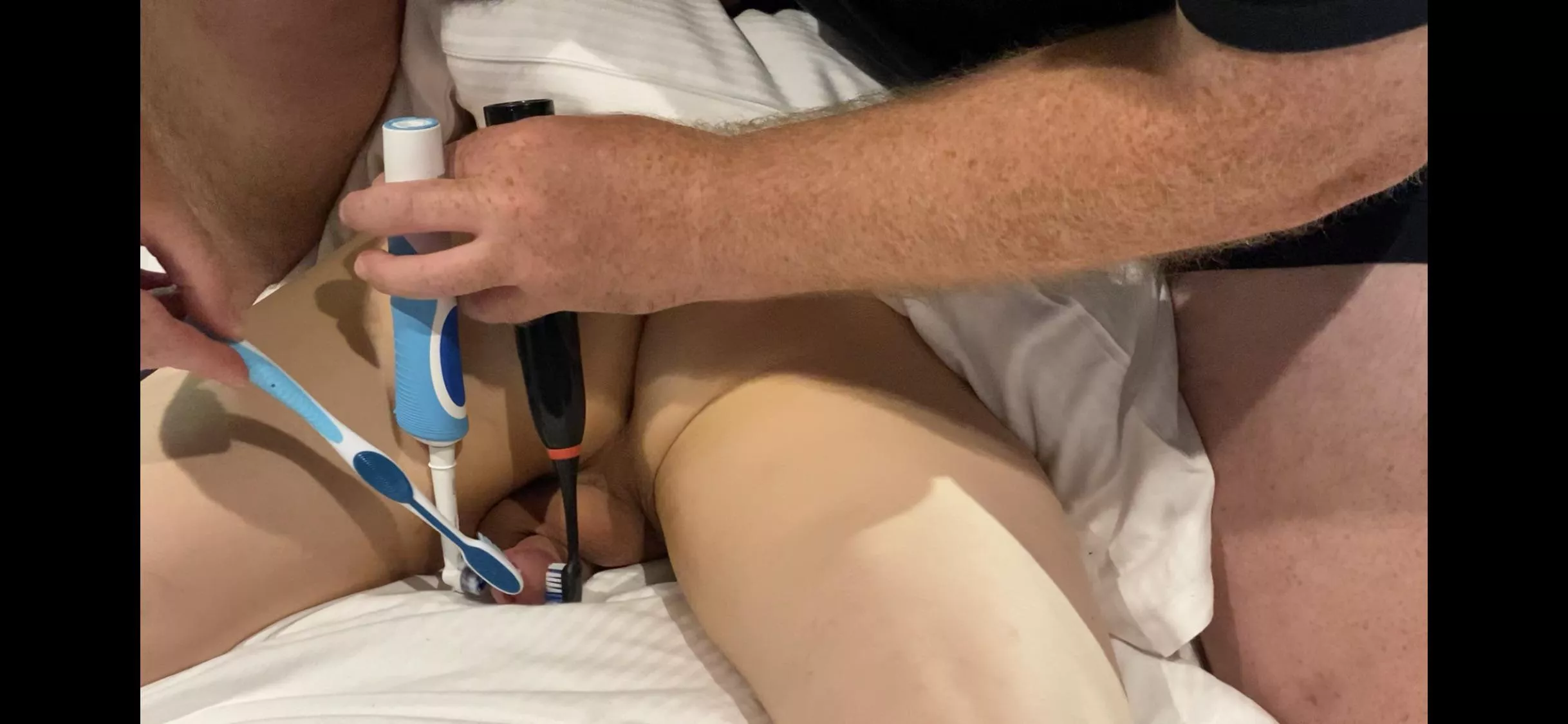 If anyone wants to see a short clip of me tickling this sensitive post orgasm cock head with 3 toothbrushes then it’s on my Twitter: www.twitter.com/tticklerr 😌🪥🍆😭