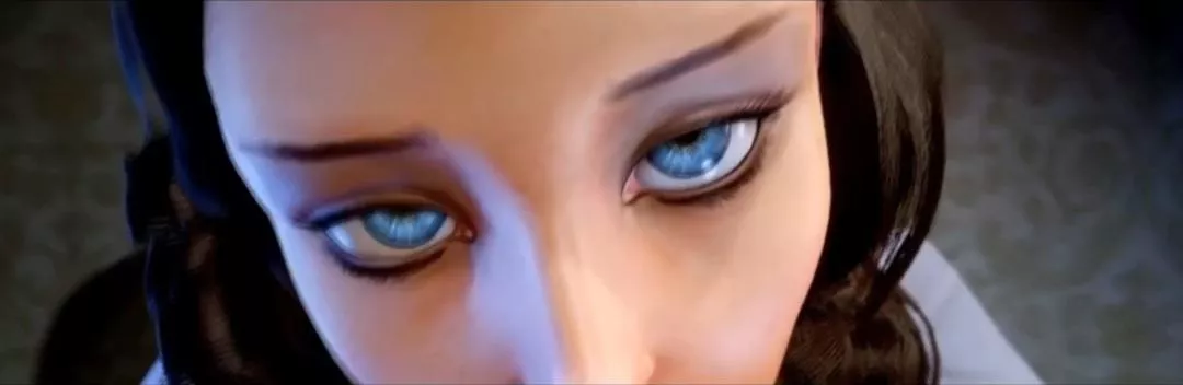 LF Color Source: 1girl, 1boy, 3D, animated, blowjob, blue eyes, looking at viewer, dark hair, clothed, grey shirt, on knees.