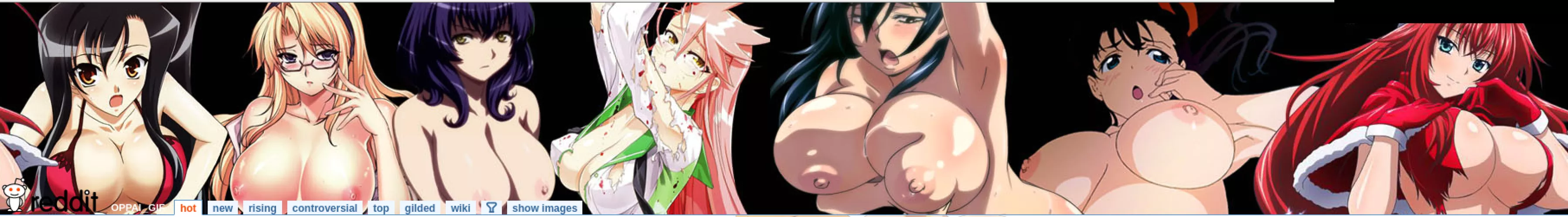 LF Color Source: /r/oppai_gif, 7girls, blush, black hair, red hair, blonde hair, pink hair, purple hair, big breasts