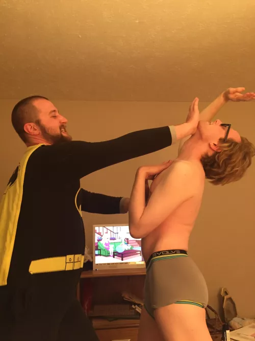 My brother and I both game; however, I don’t wear a Batman onesie