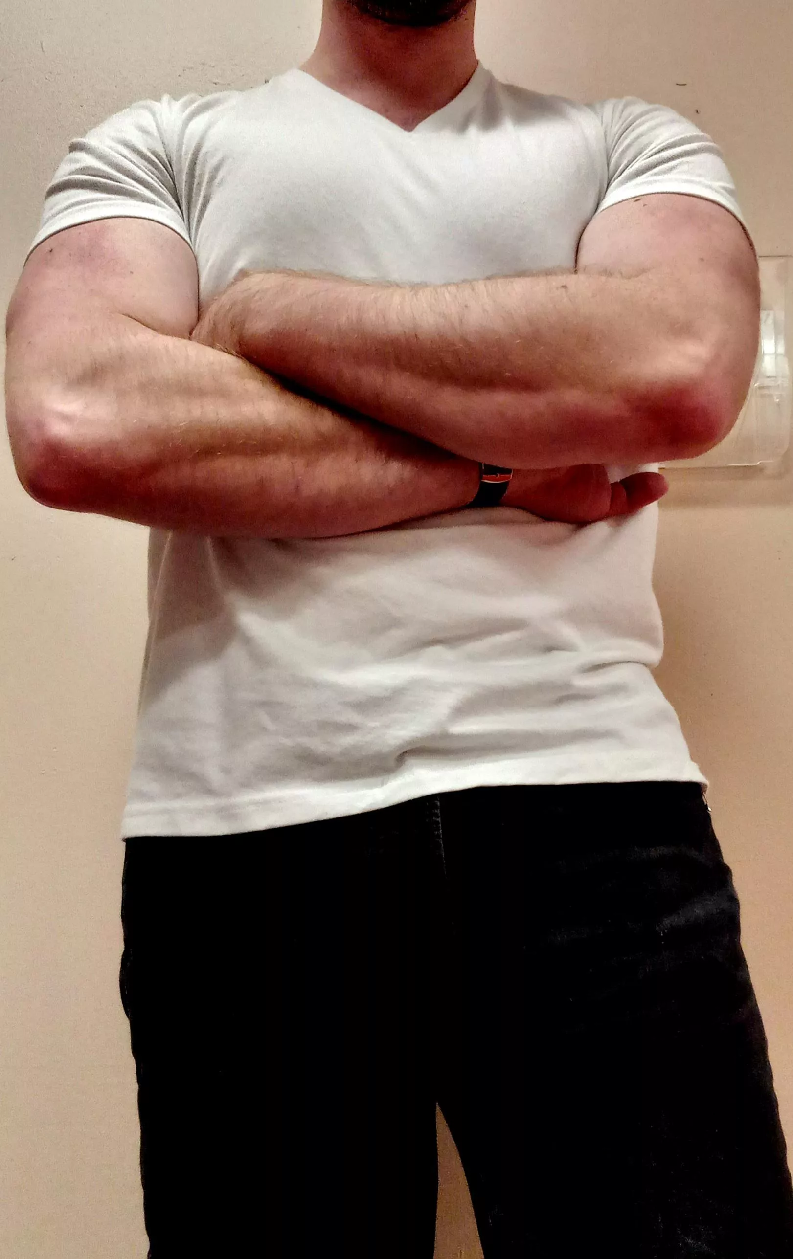 My forearms from work. Taken from below, but I'm 6'3