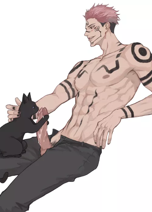 Ryoumen gets his cock licked by a cat (makababazi)[JuJutsu Kaisen]