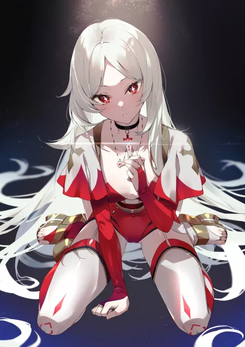 The holy light shining over her and the cross