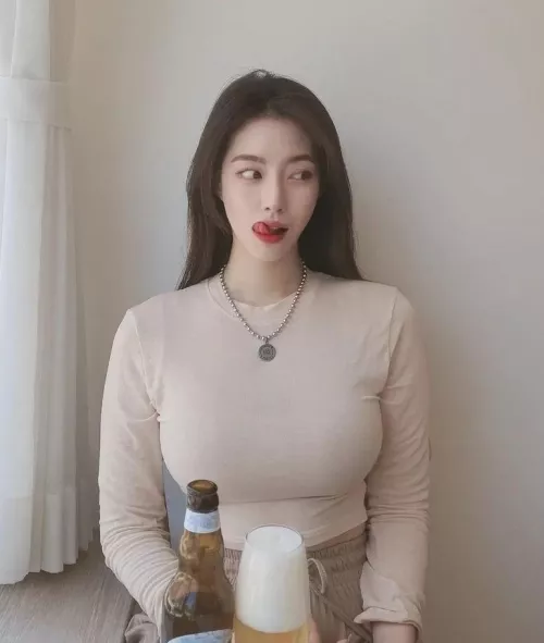 Tongue out and busty