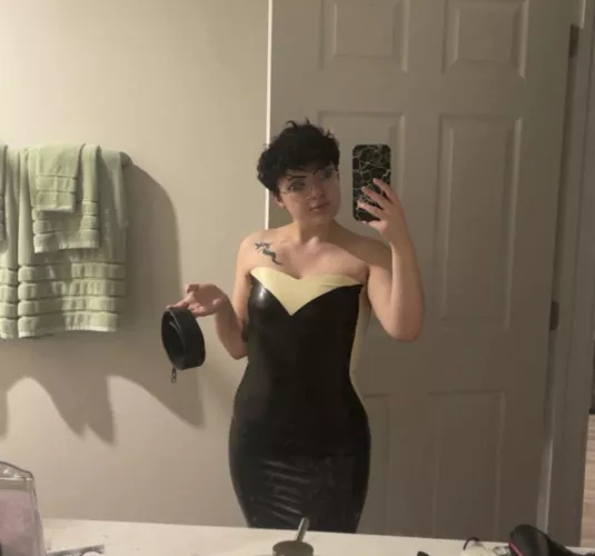 First latex dress. Who wants to wear the collar for mommy?