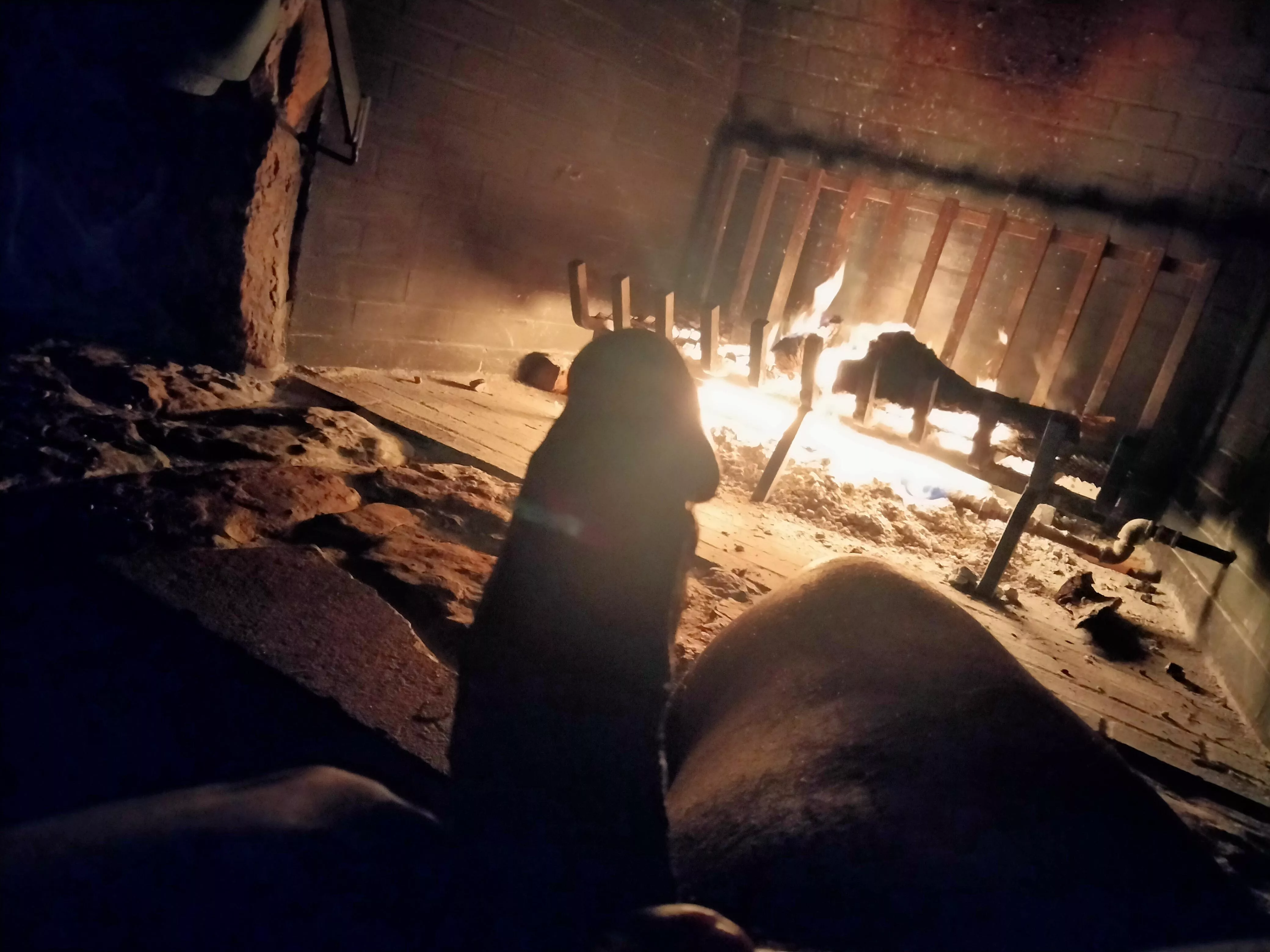 keeping warm by the fire