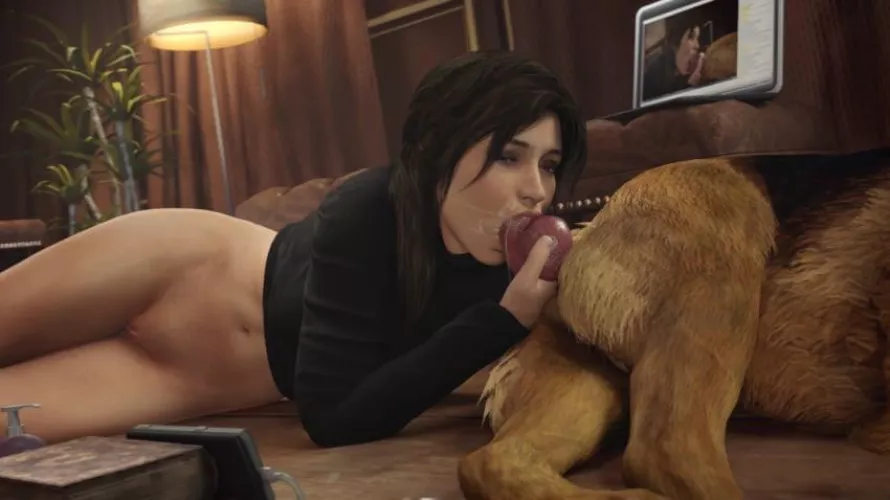 Lara sucking her dogs cock on cam (Athazel)