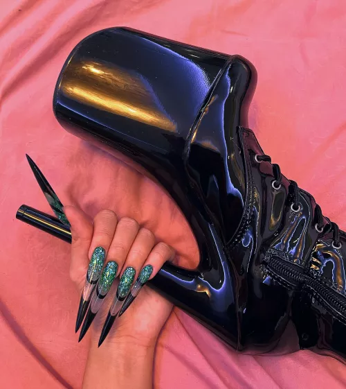 My extreme long nails with high stripper boots