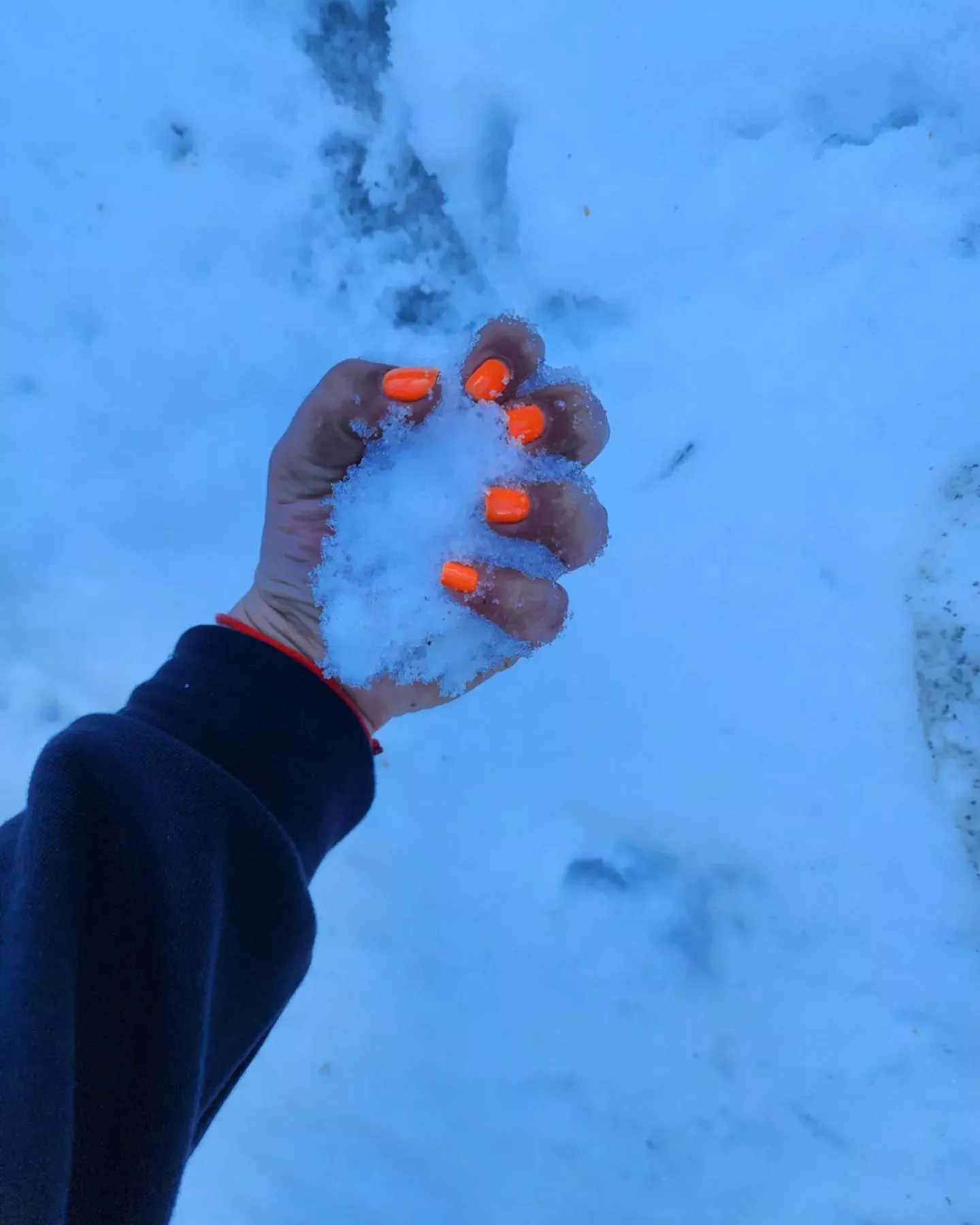 my hands in the snow, slowly freezing