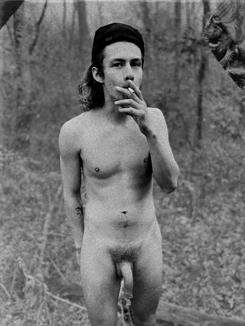 naked in woods.