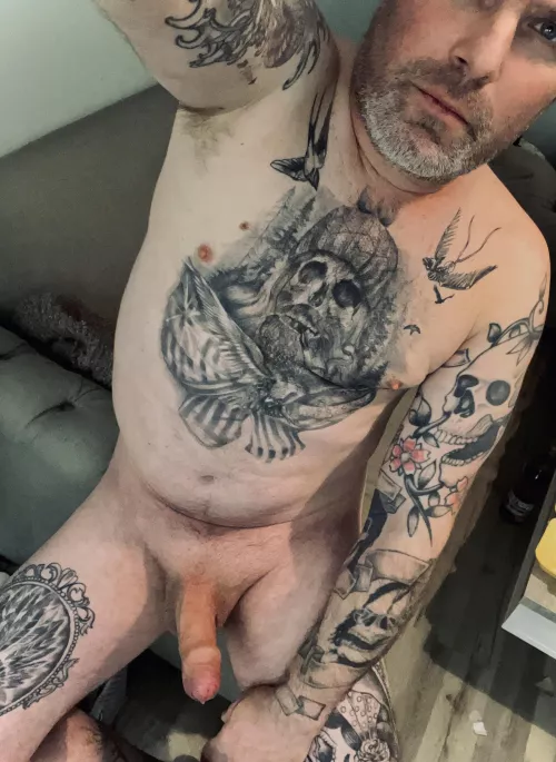 Tattooed dad [41] with uncut cock , if your interested