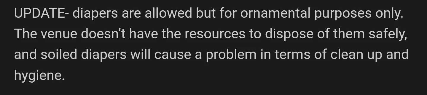 This note for a Littles/CG event feels like a big risk... I've kinda diaper trained myself, so there's a solid chance I'll forget and just go... 😅