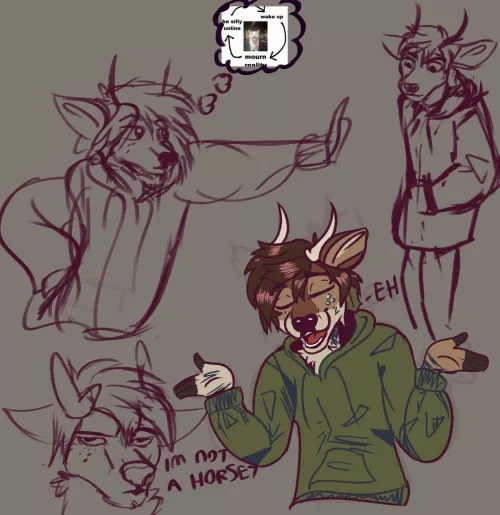 a little doodle sheet of my sona [OC @LiteralDeerIRL]
