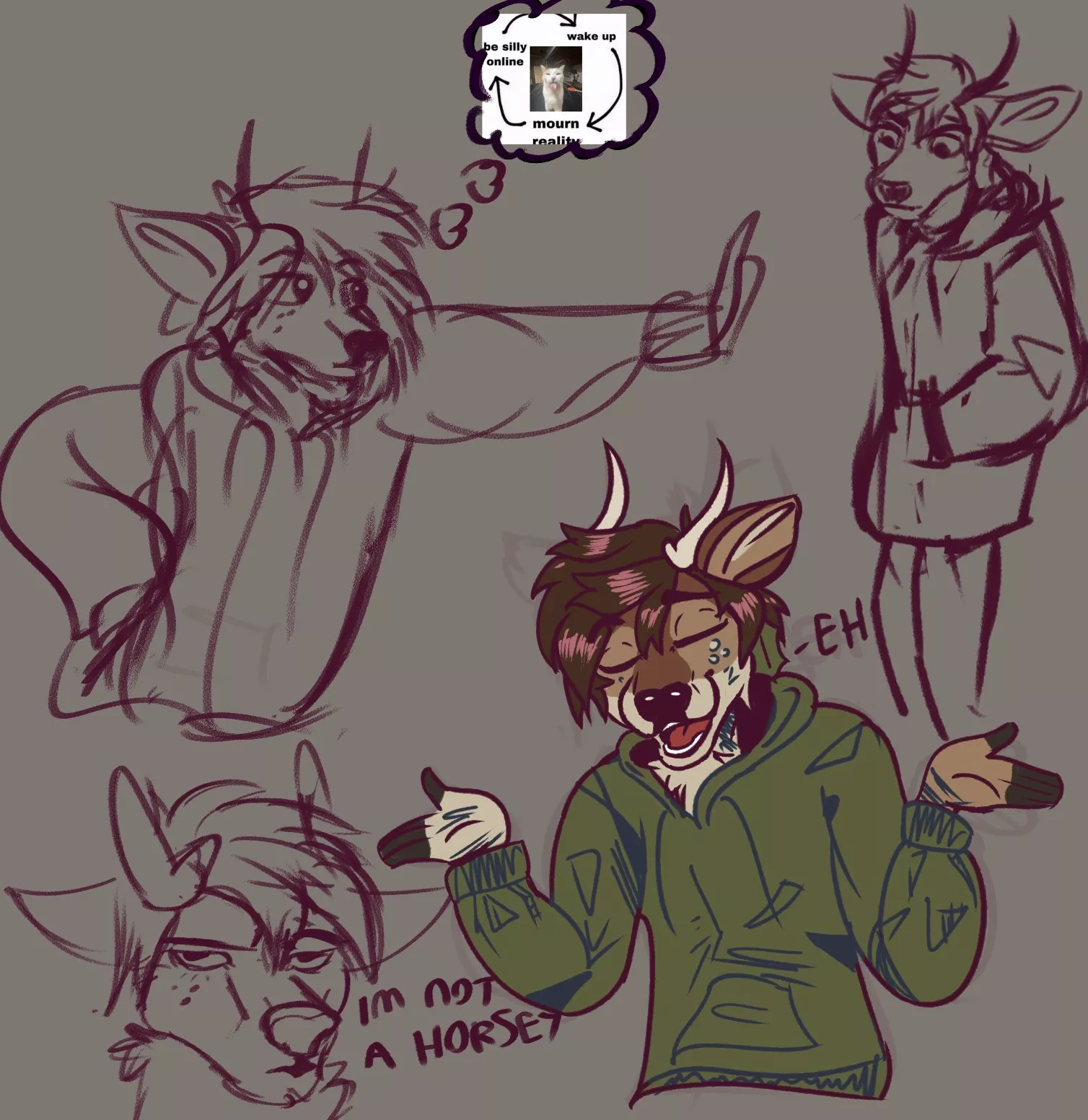 a little doodle sheet of my sona [OC @LiteralDeerIRL]