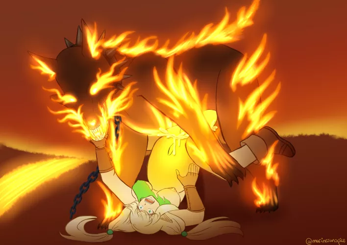 Elf girl full of hellhound cum (marinesunspice) (OC)