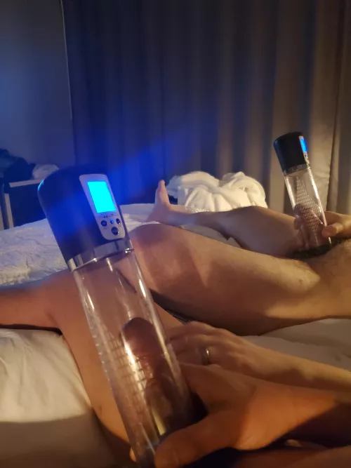 hubby and me pumping together