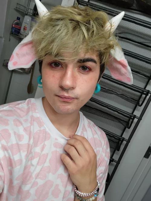 In my strawberry moo outfit >//<