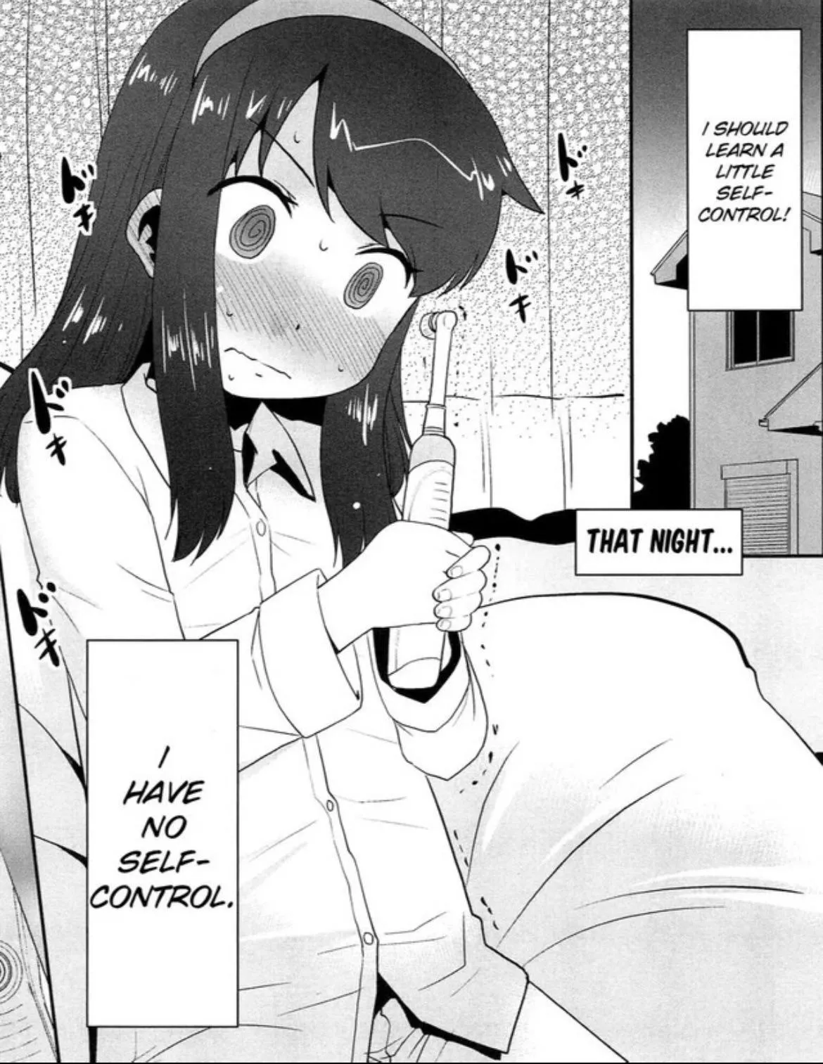 LF Mono Source: Girl w/ toothbrush says “I have no self-control.”