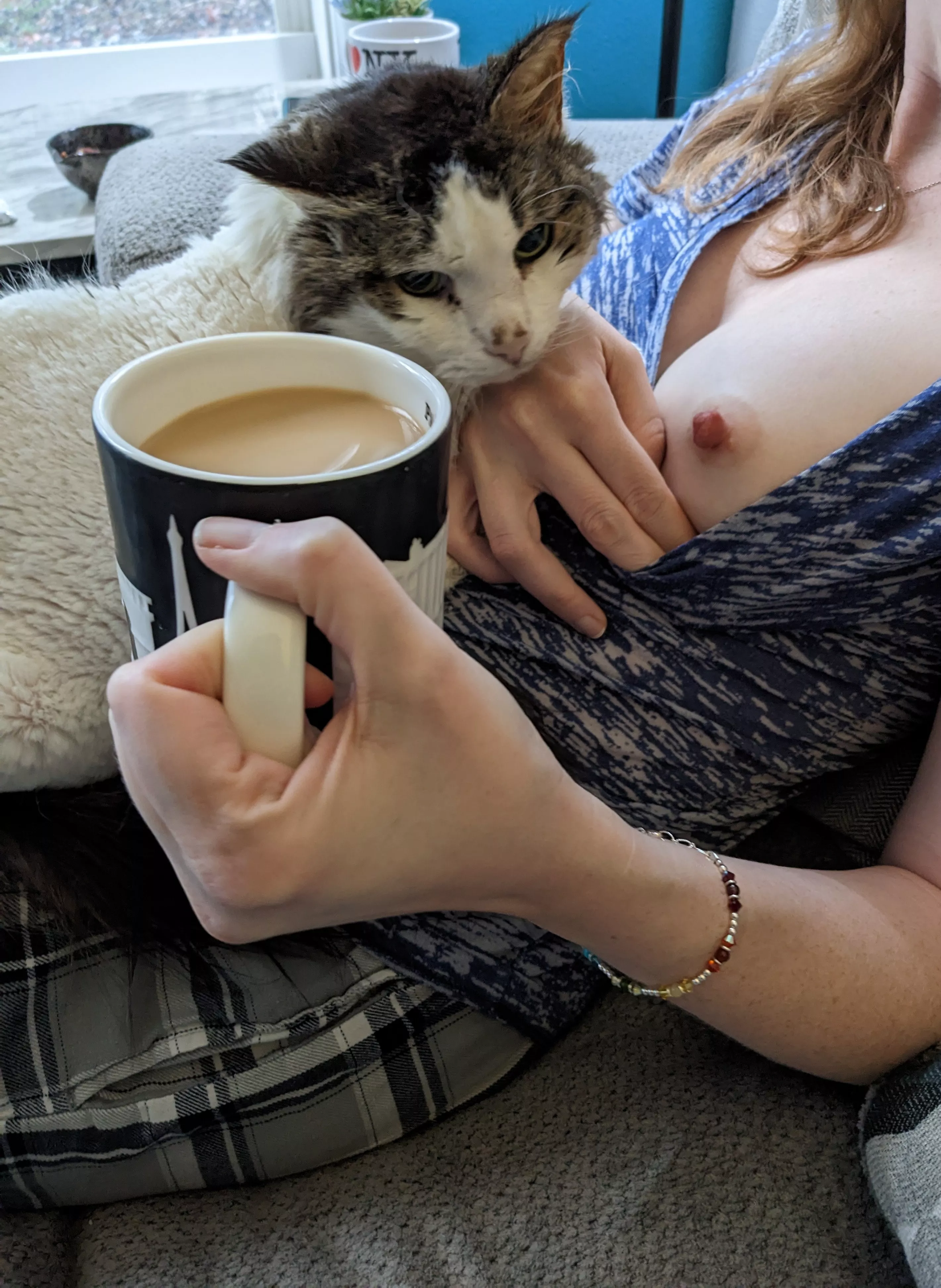 No kitty eyes were poked out by nipples during the making of this photo. LOL