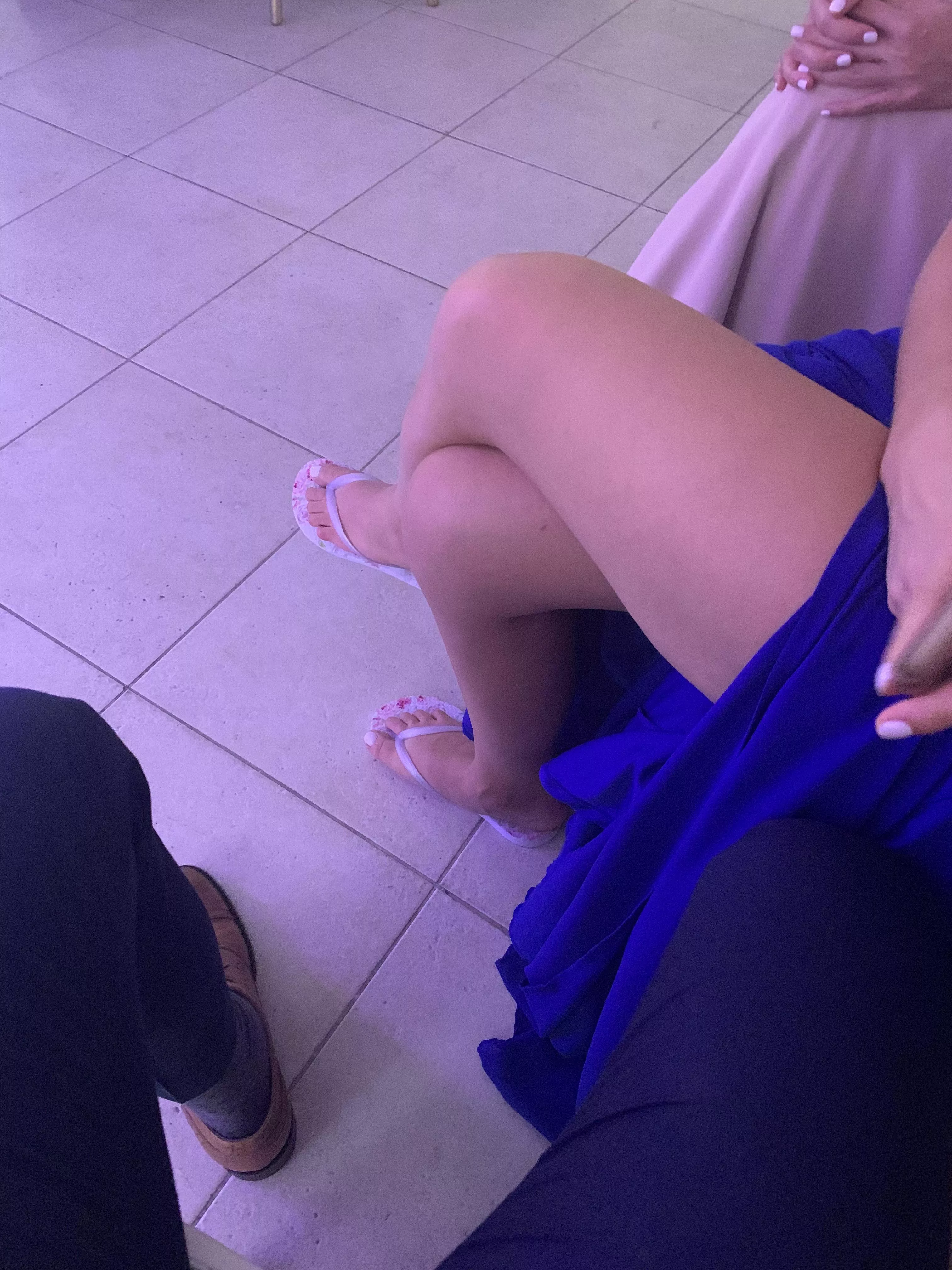 Wife showing off her inviting sexy white thighs at a wedding. Bulls/cucks, DM us your thoughts..