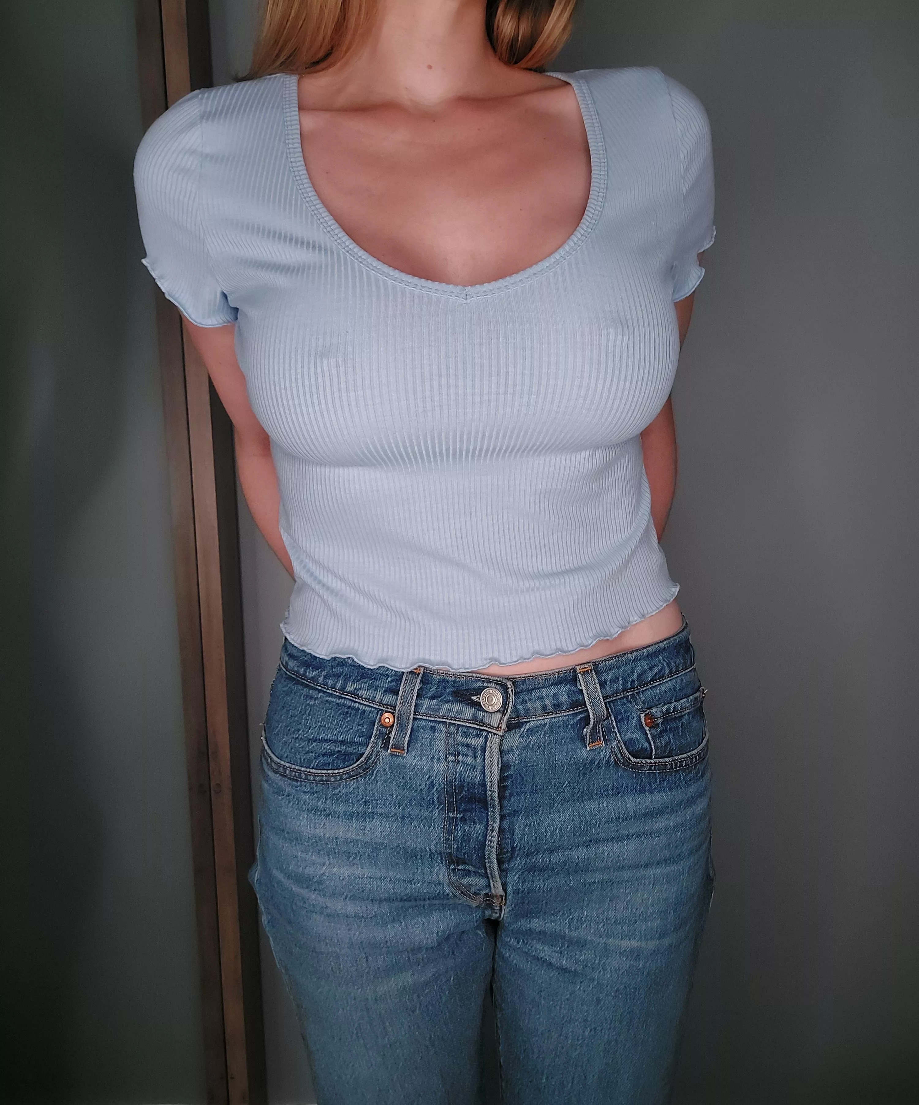Loving this blue on my braless breasts!