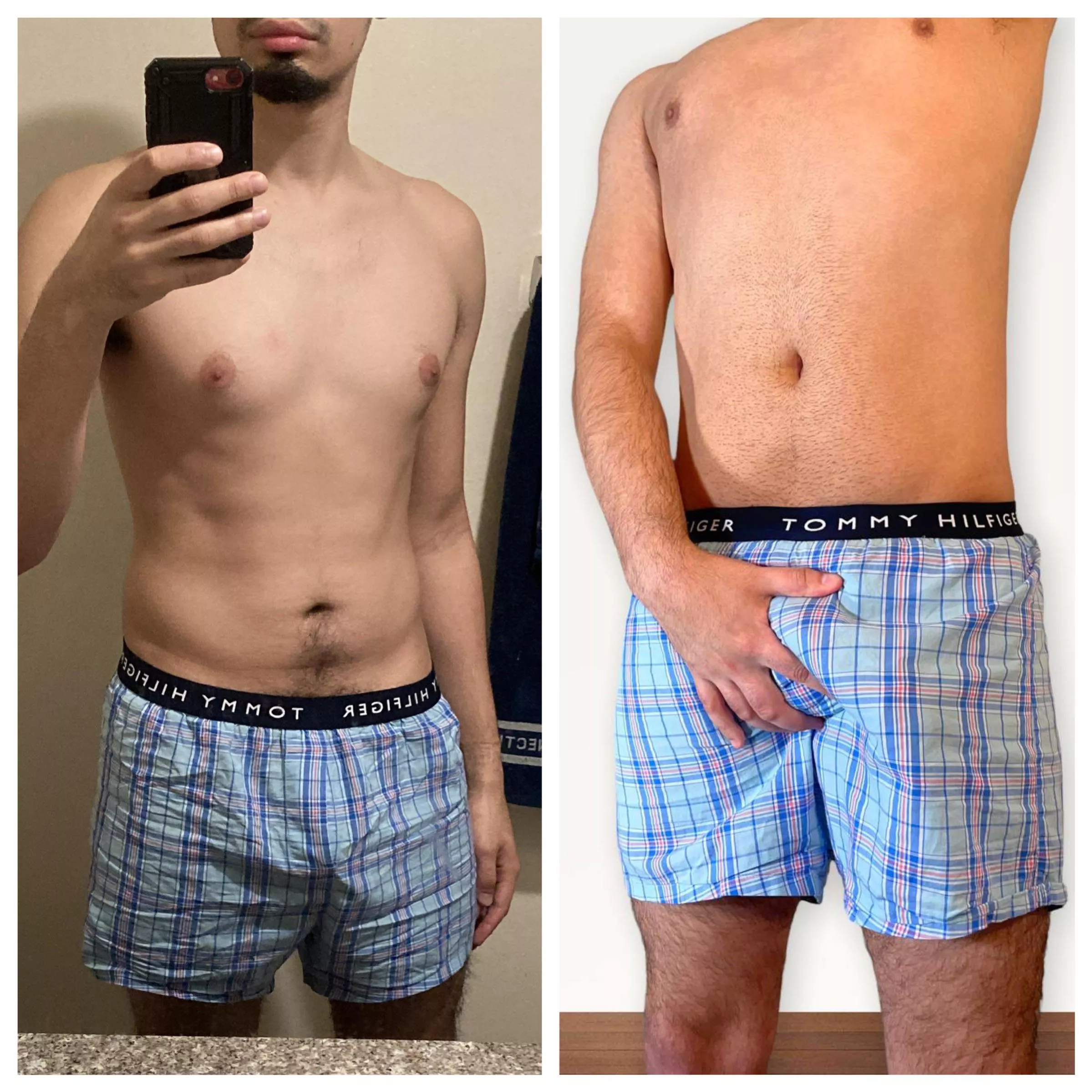 Shipped these boxers to a friend (left pic) to wear so I could smell his thick cock on them and i still get so horny wearing them and smelling him on them. 😩😩