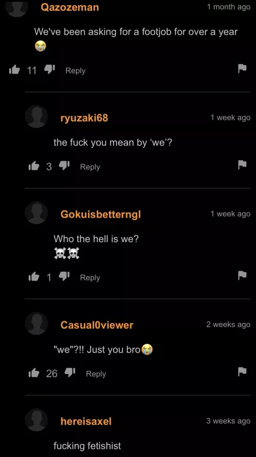 Comments team up against dude with foot fetish