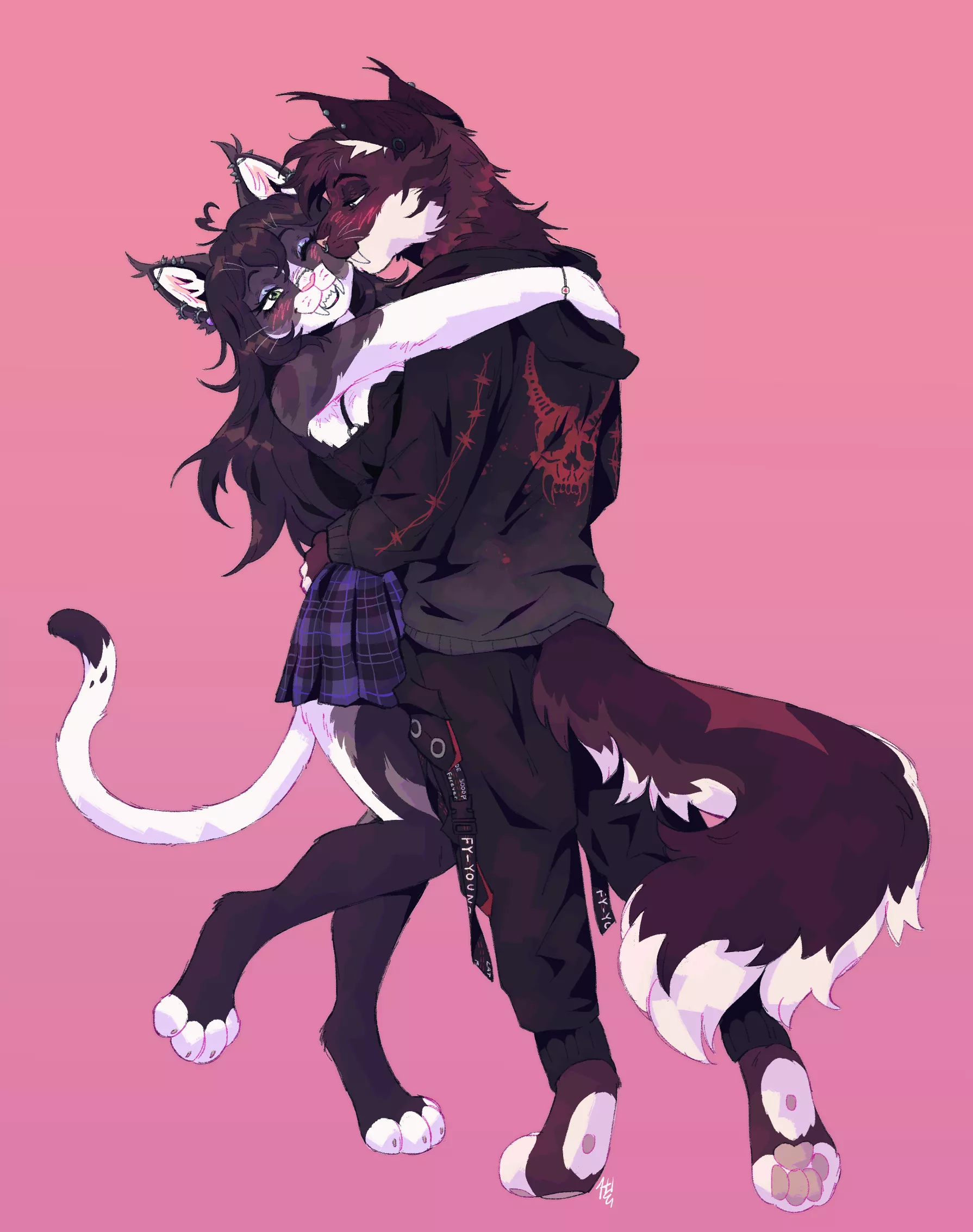 Commissioned @glcier7 on twitter for a piece of my fiancé and i's fursonas <3