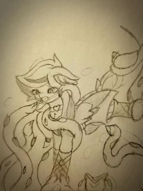 don't you just hate it when you accidentally summon tentacles from the floor? art by me (I don't know if I'll digitize this)