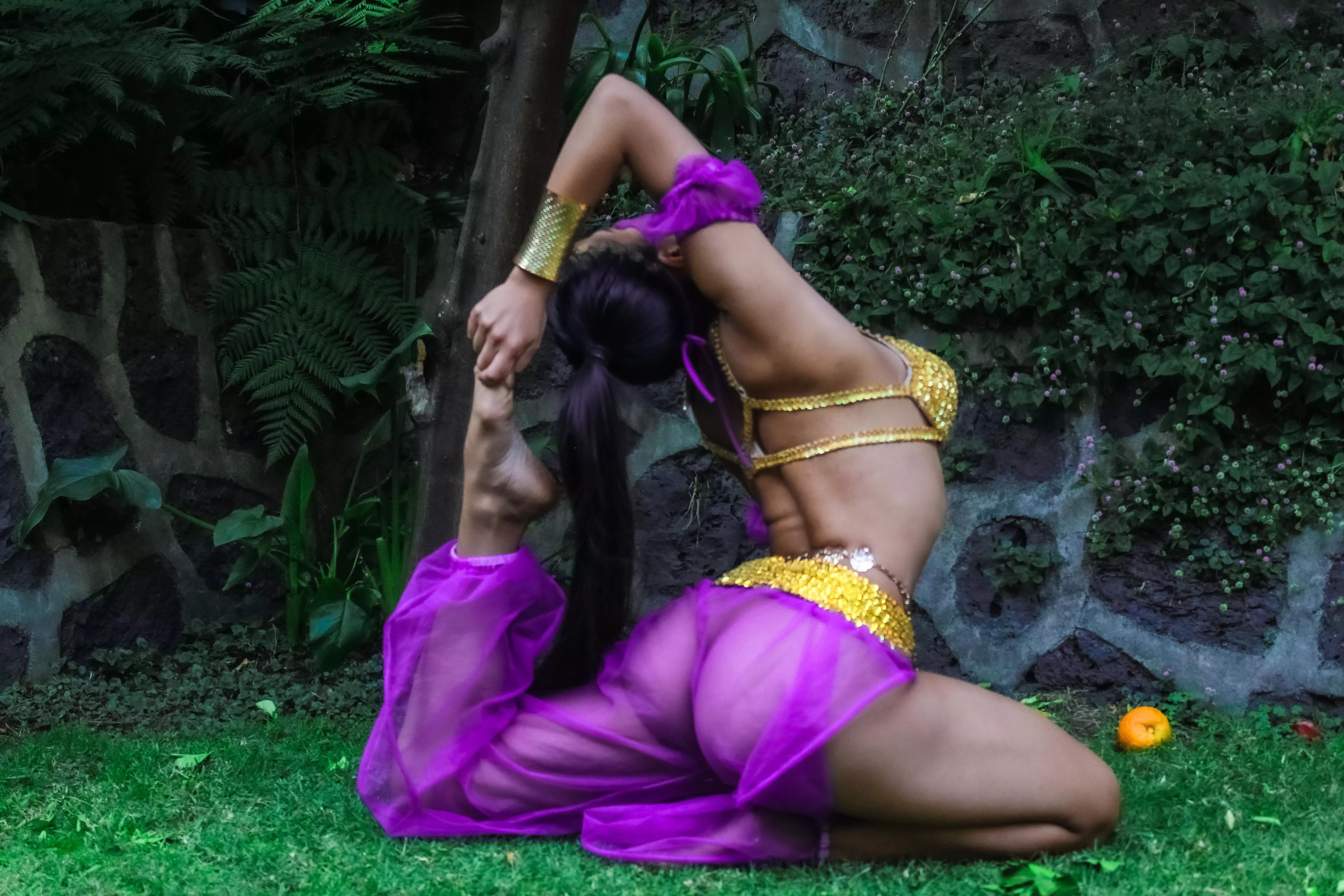 Flexible belly dancer is ready to show off her skills and seduce you with her special dance.