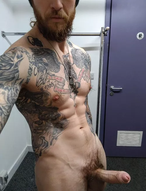 Getting changed after a long, hard shift.