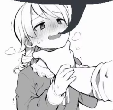 LF Mono Source, Blushing, Smiling, Choking, 1girl, Out of frame male, hands on wrist, smaller female