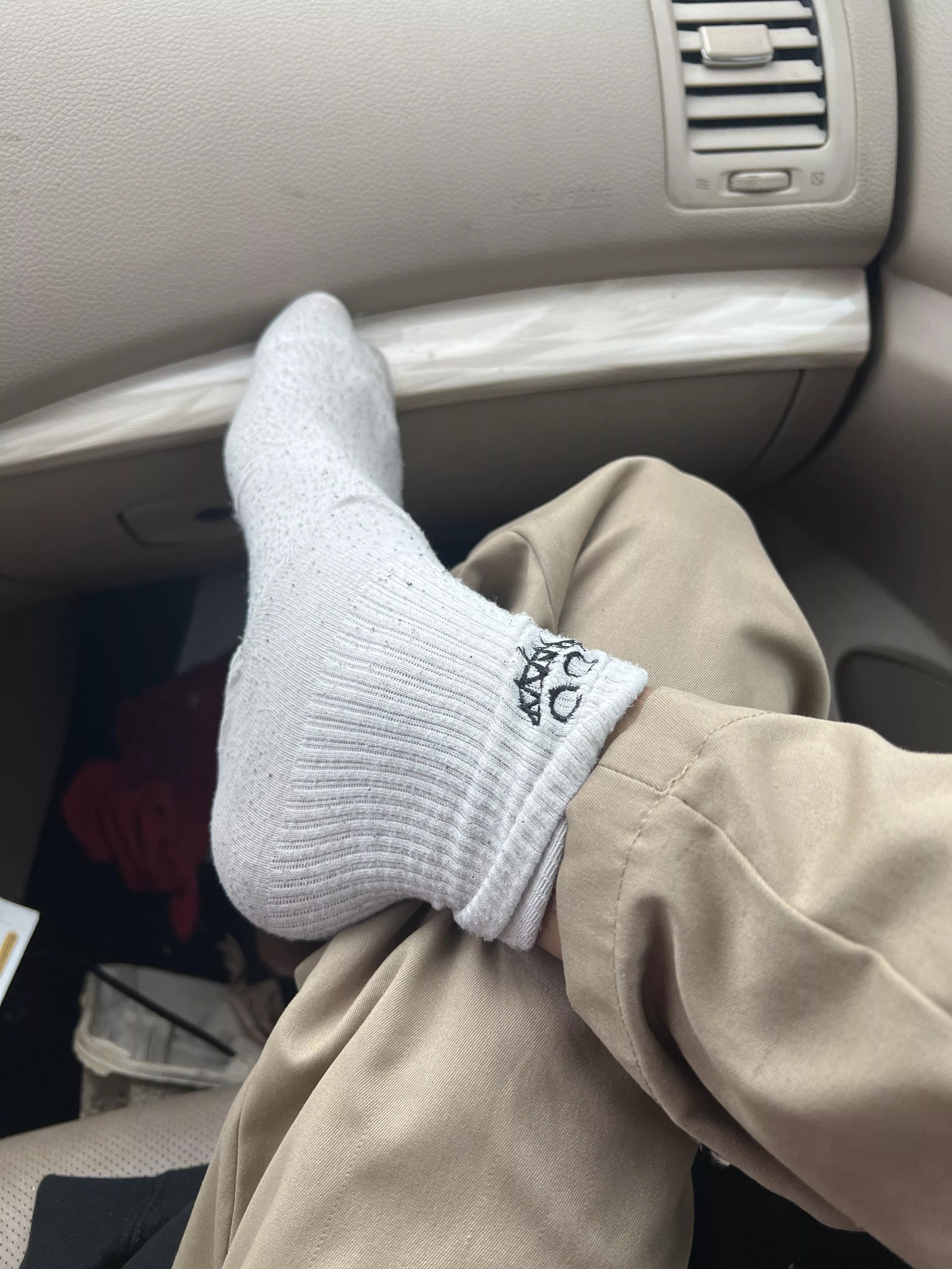 My feet were hurting after work, so I took my shoe off in the car. Wanna sniff?