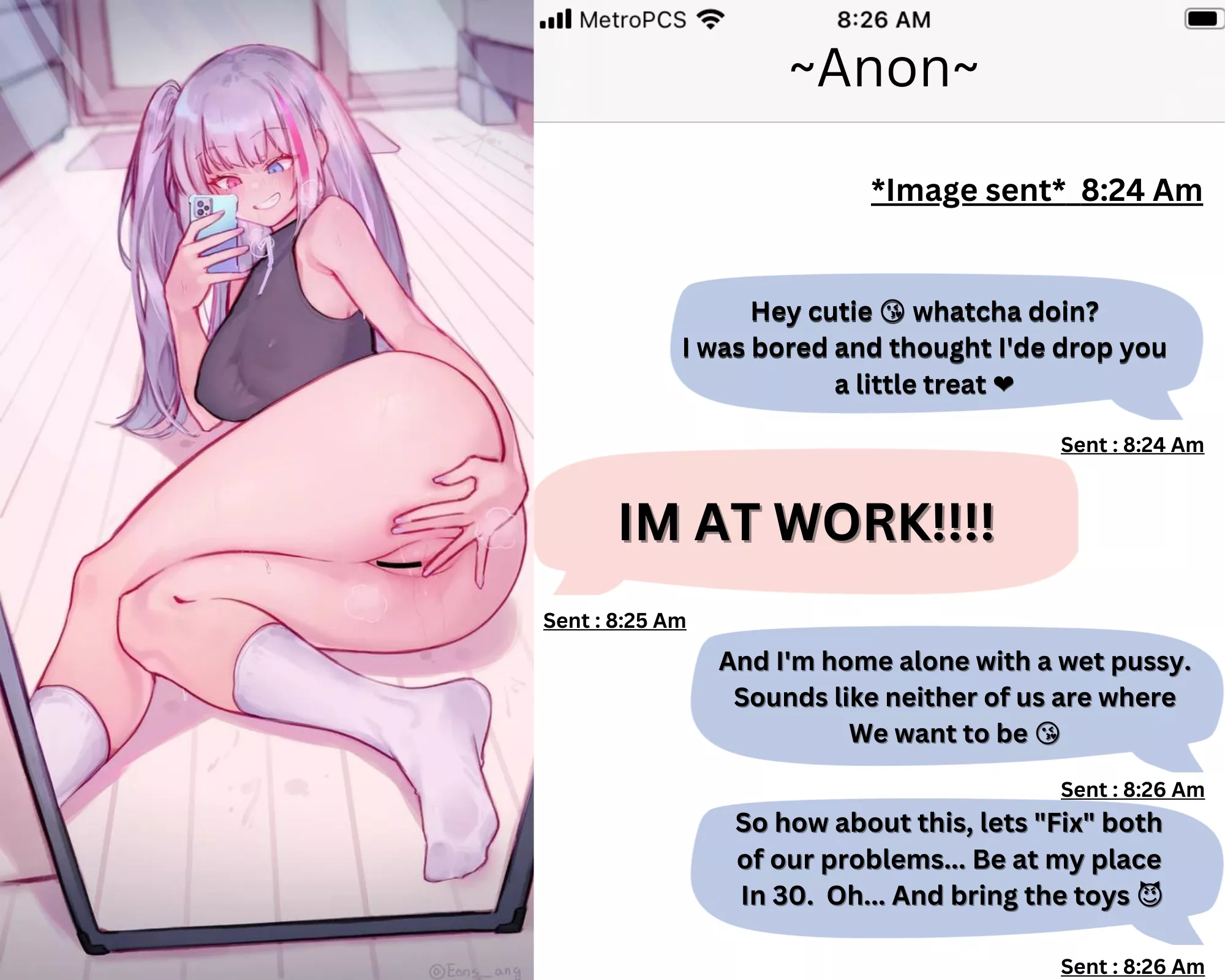 When your FWB interrupts your work 😈 [nude selfie] [lewd] [text messages] [pussy pic] [Femdom] [Male pov] [Artist - Eonsang]