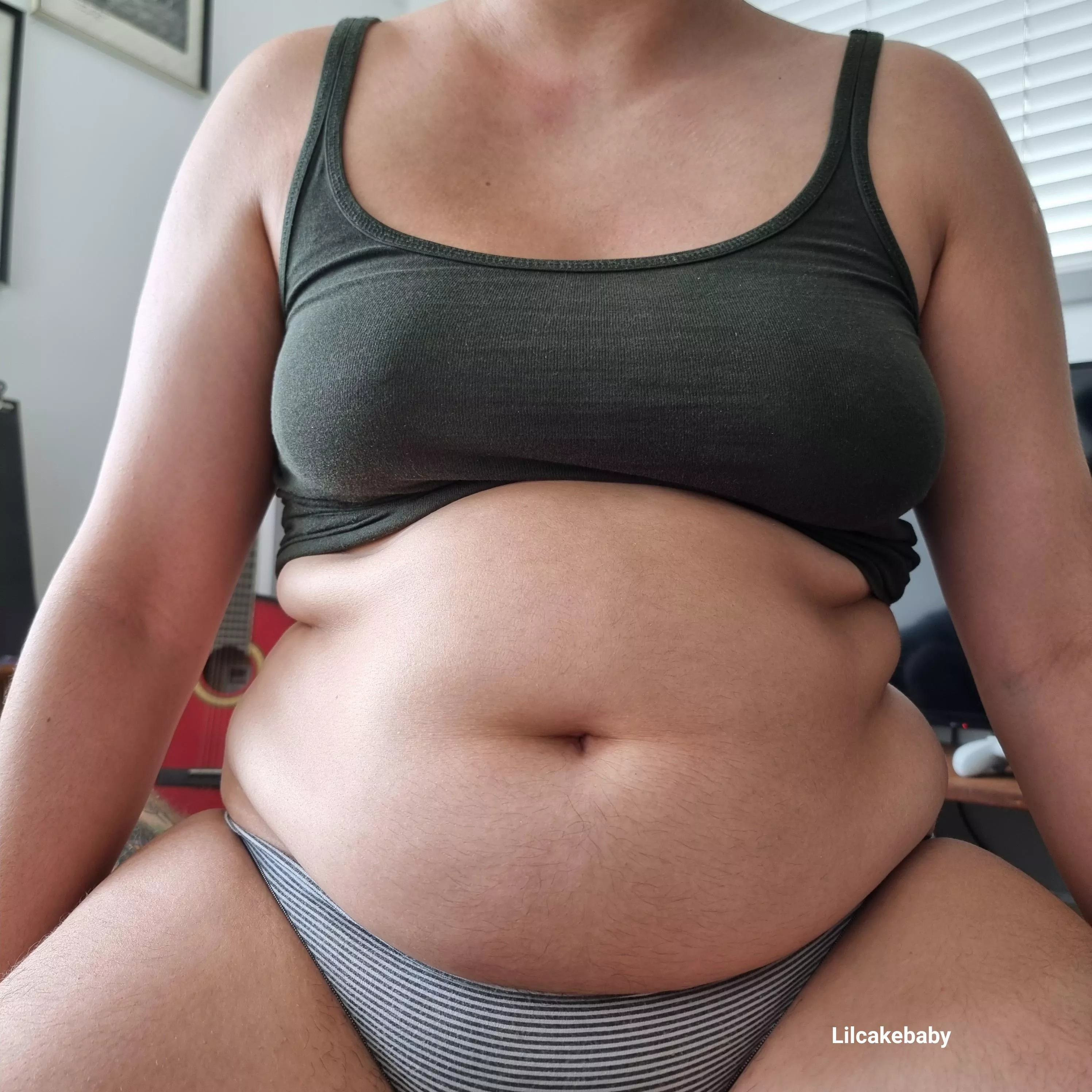 Your POV as I sit my bloated belly on top of you