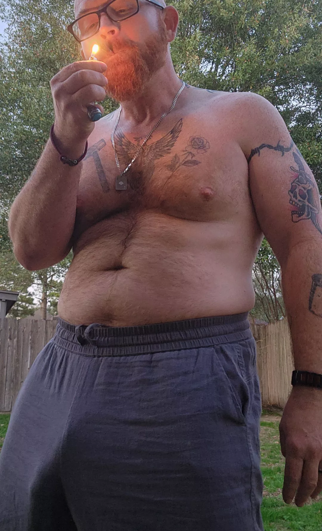 [42] Daddy is getting high in the backyard.