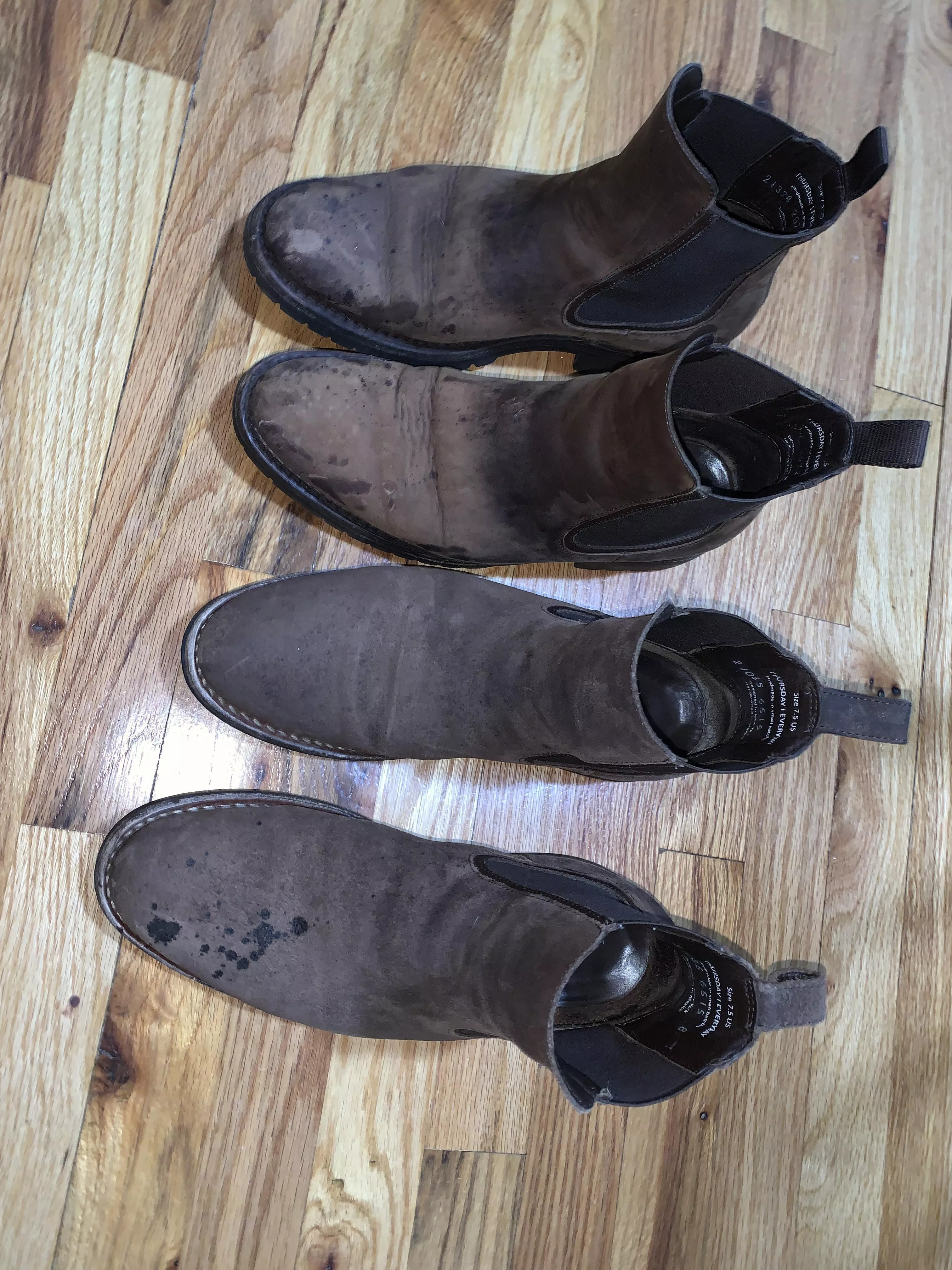 Chemical Stained Boots; is there any way to repair or fix either pair?