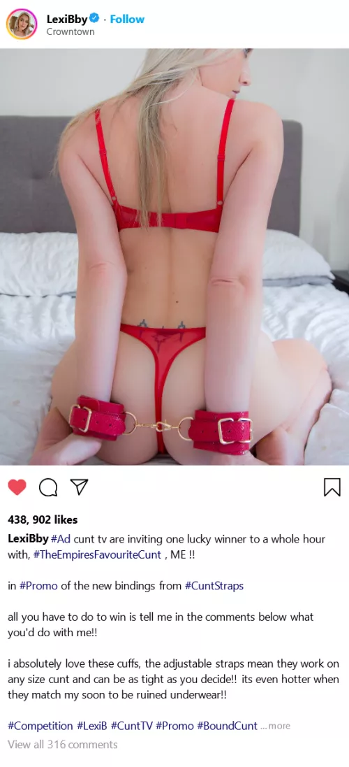 (cuntagram) @LexiBby - #Competition Time!!! Win an hour with me, hand cuffed, check comments for more details xoxox