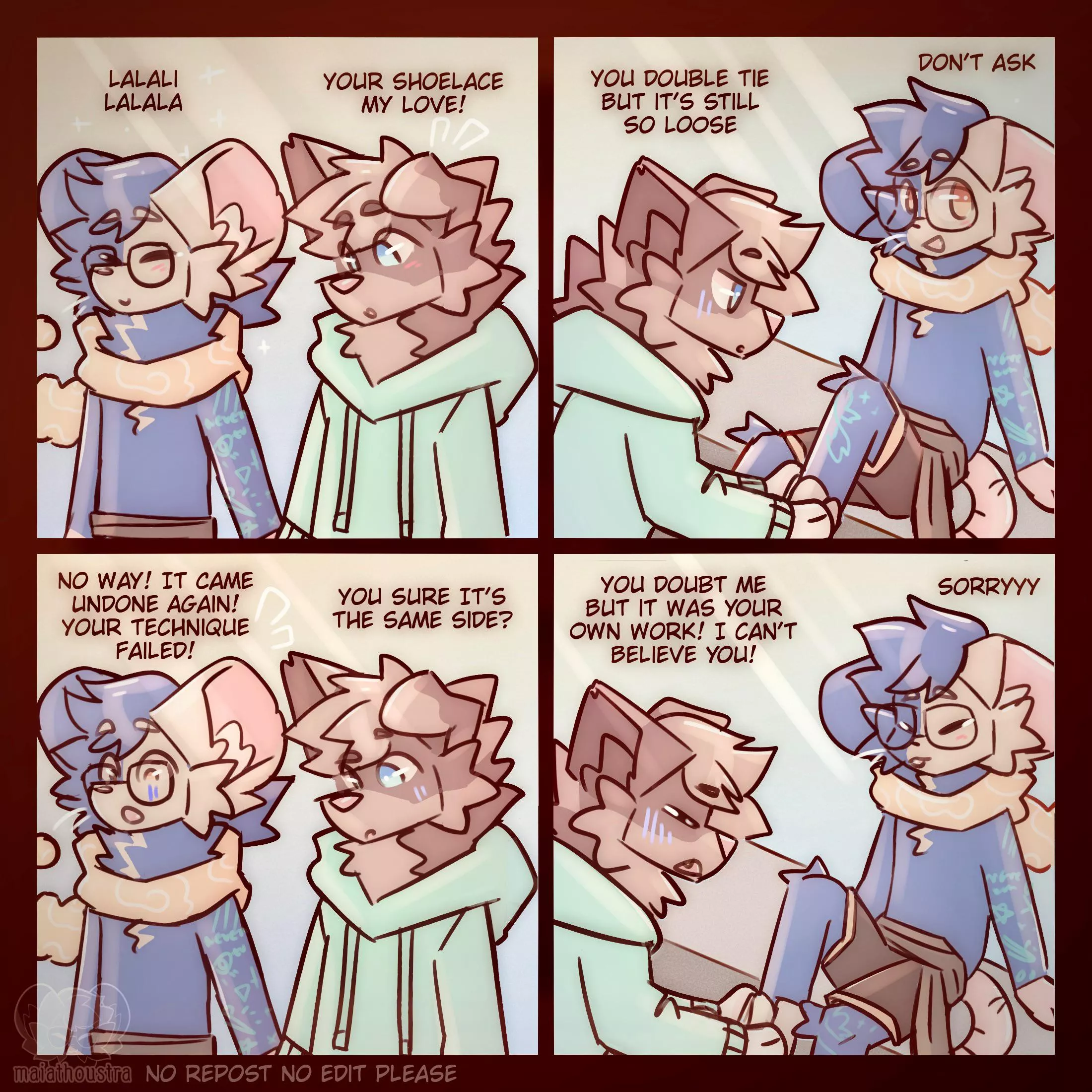 Different shoelace skills ~ comic by me @maiathoustra