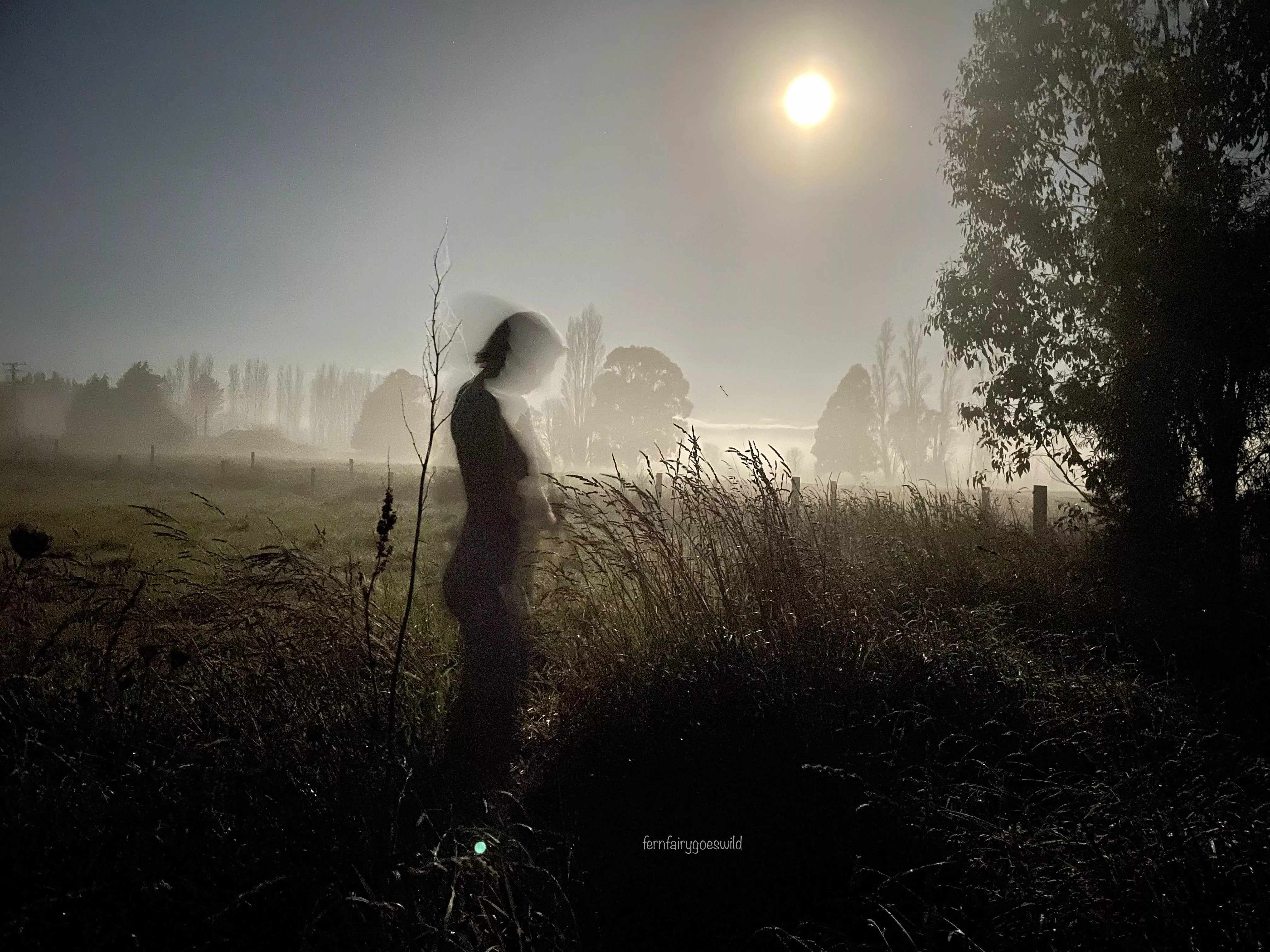 Long exposure play in the nude - mist and full moon