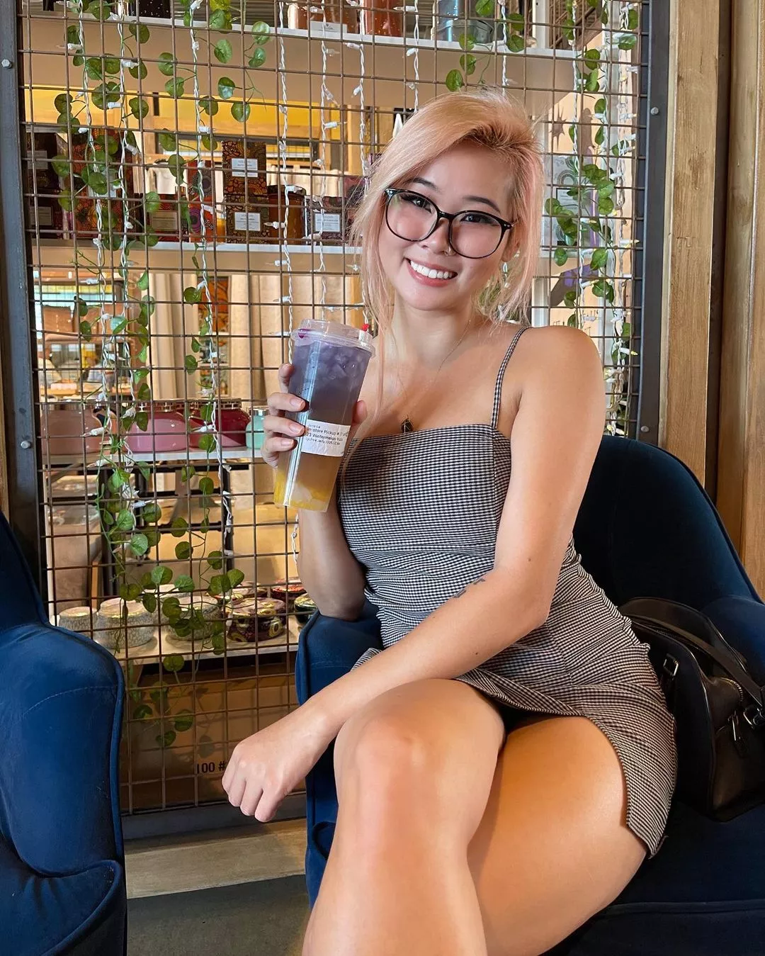 Blonde asian with glasses