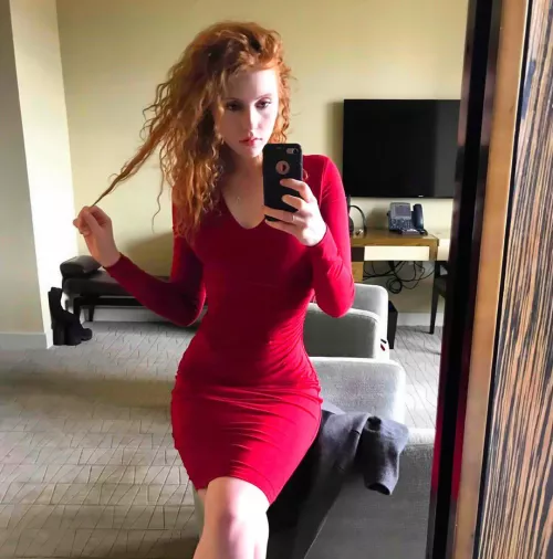 Ginger in a red dress