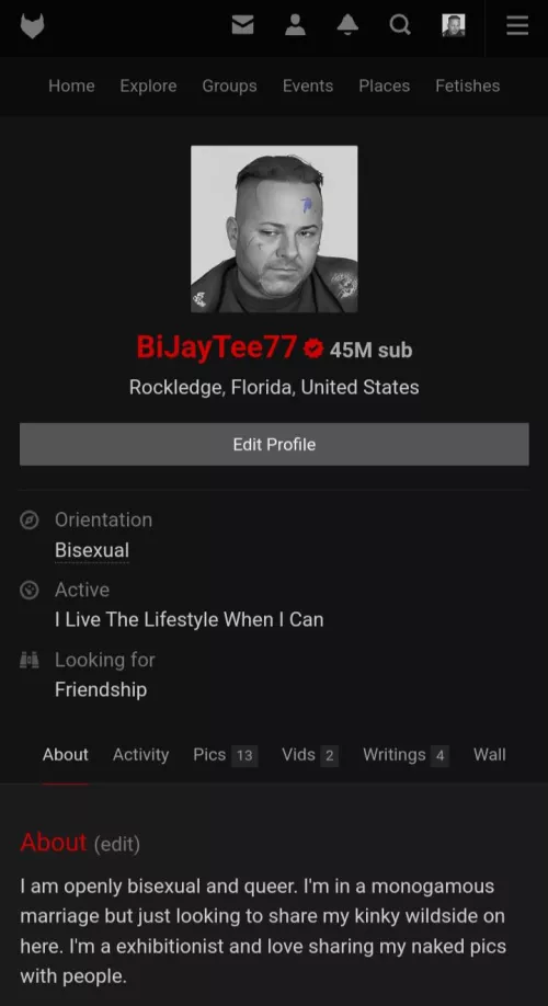 I'm on Fetlife sharing my exhibitionist photo fetish