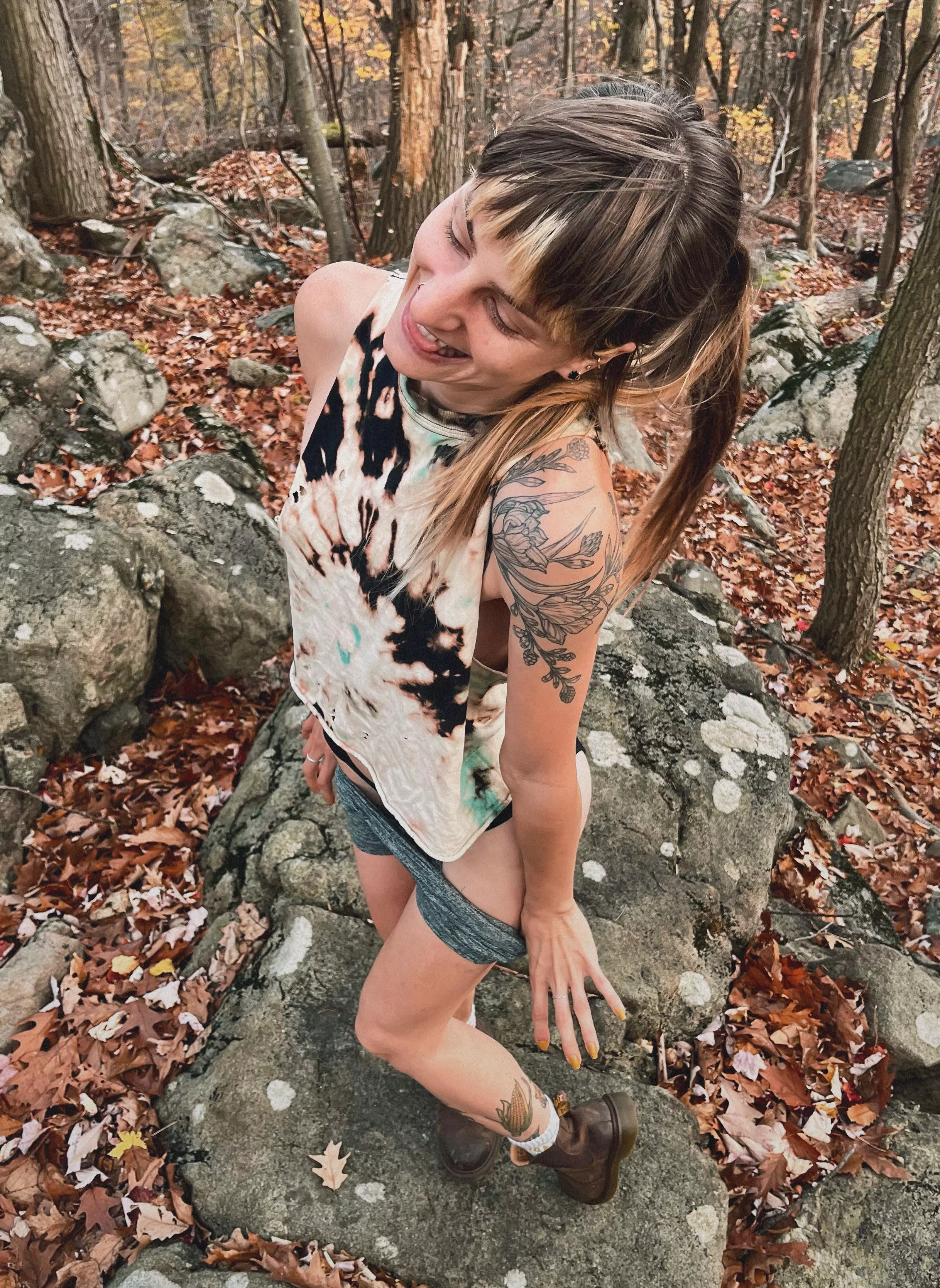 My silly strip face in the woods