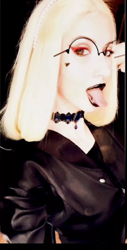 Photo with tongue and black lipstick
