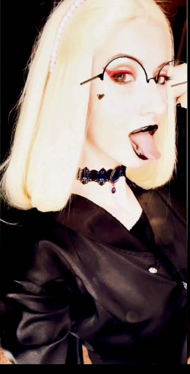 Photo with tongue and black lipstick