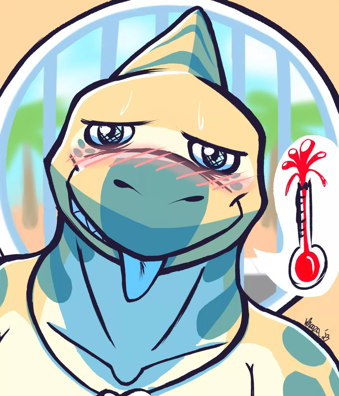 Pulled an all-nighter and made this! Meet, Flint! ... It was a little too hot at the beach for him it seems... (Art by me :D)