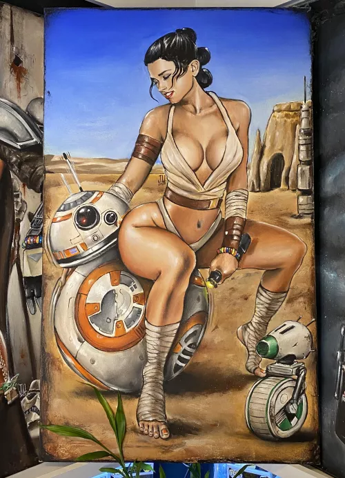 Rey Skywalker likes BB-8 and D-0 , Acrylics (Jeremy Worst) 2020