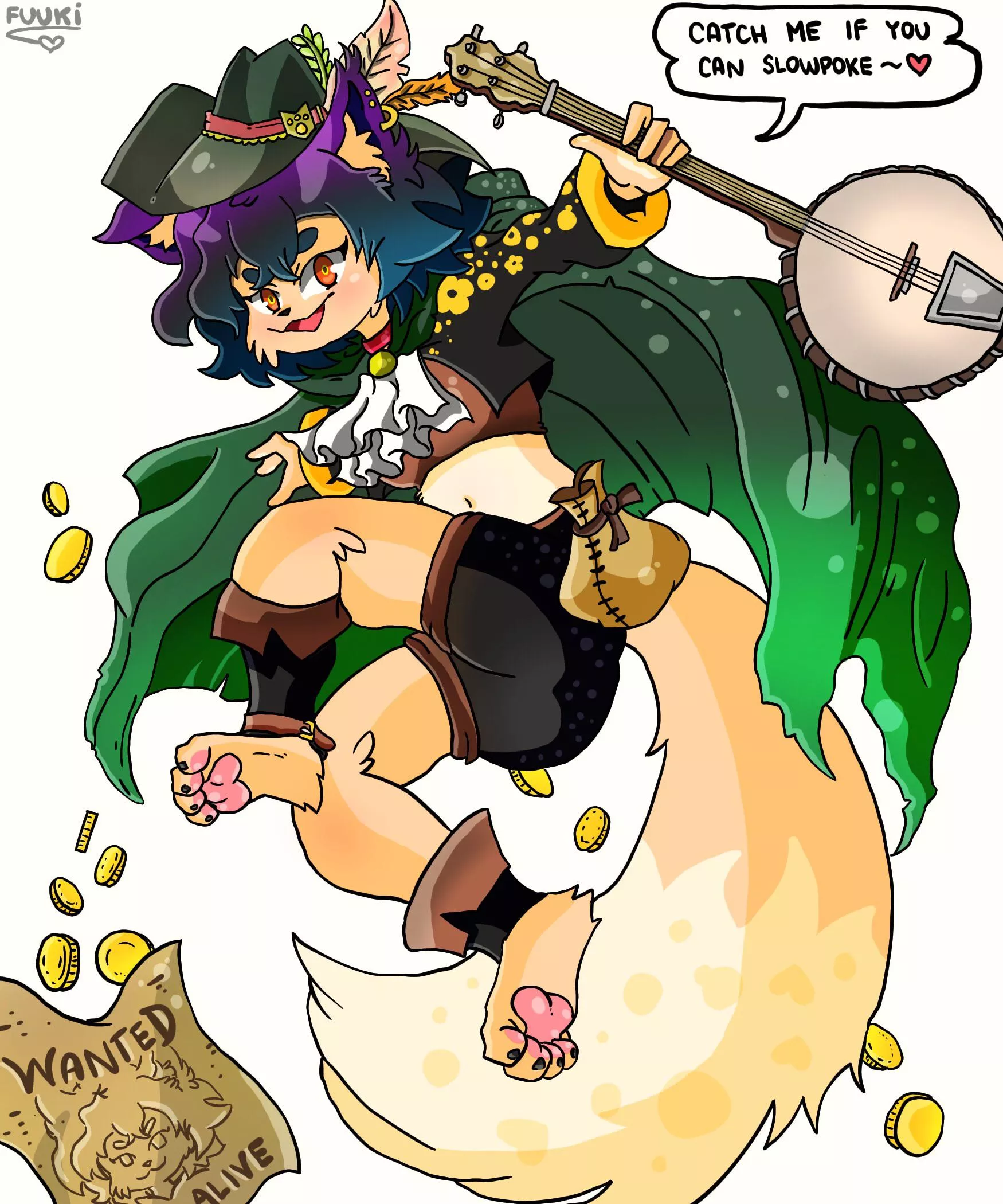 She’ll distract you with a song and steal your gold! My fursona as a notorious bard~! (Fuuki).