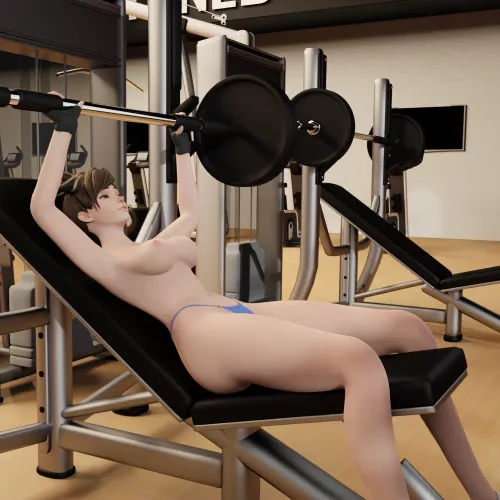 Tracer embarassed to work out wearing nothing but a thong